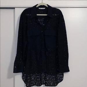 Zara black lace shirt with pockets button down top